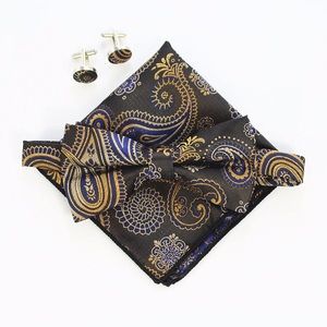 4 Pc Bow Tie Set Paisley Blue Mix